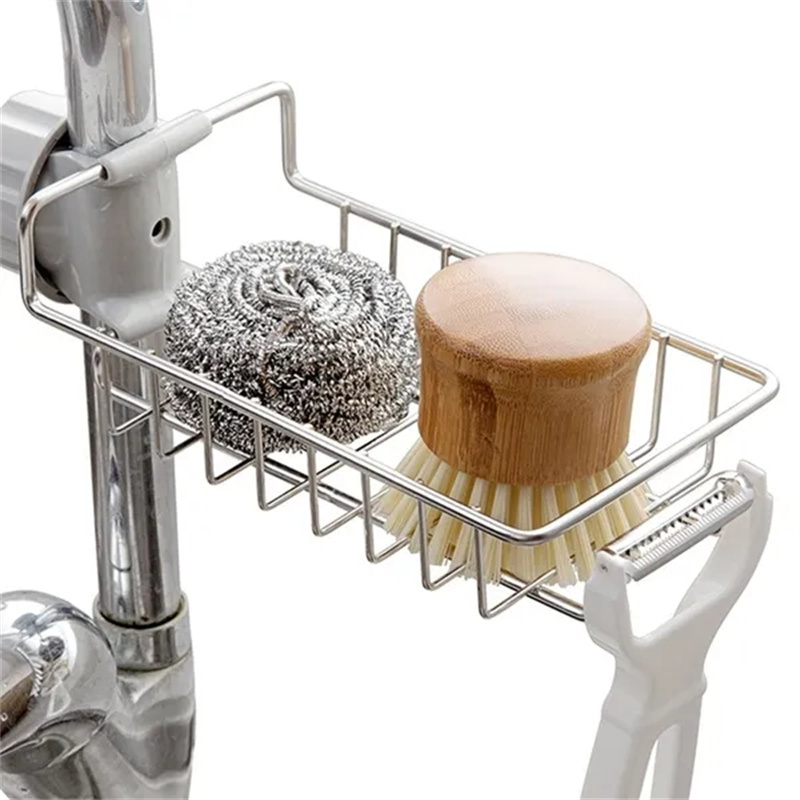 TX Kitchen Stainless Steel Sink Drain Rack Sponge Storage Faucet Holder Soap Drainer Towel Rack Shelf Organizer