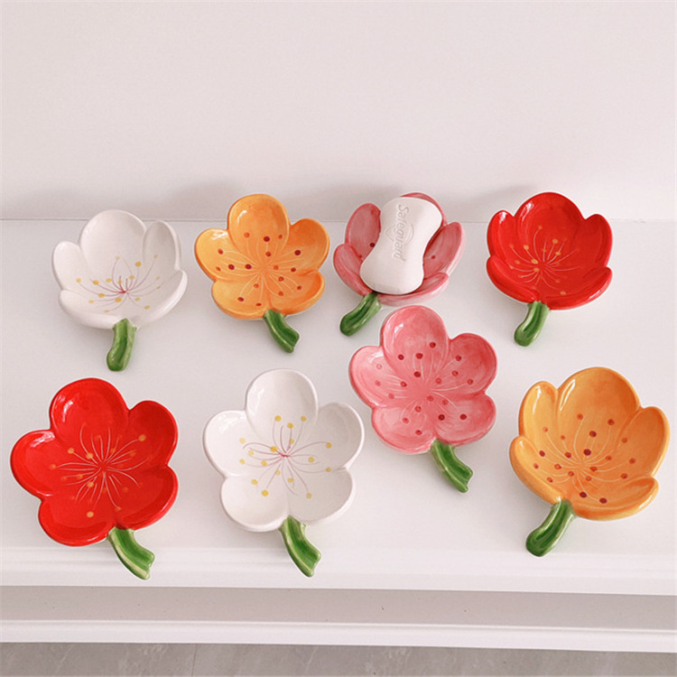 Creative Bathroom Peach Blossom Tulip Design  Ceramic Soap Dish