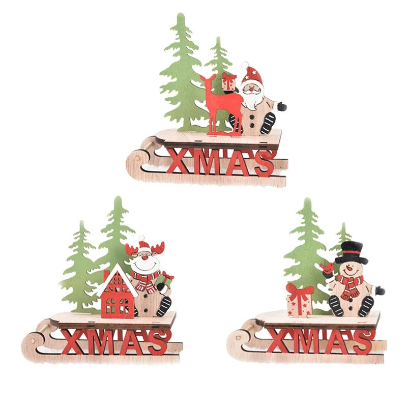 Hot Sale Christmas decorations wooden assembled DIY sleigh car ornaments window creative gifts