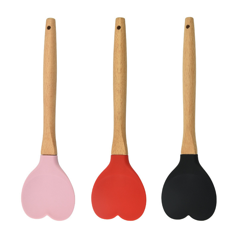 Kitchen Heart Shape Spatula with Wooden Handle baking Spatula baking tools non stick heart shape silicone spatula