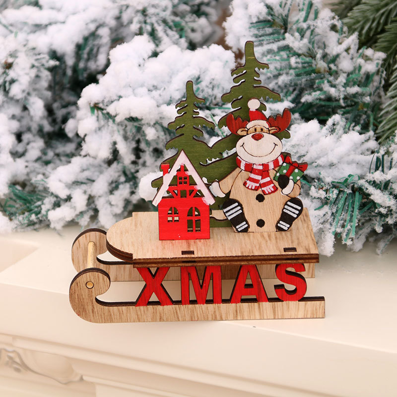 Hot Sale Christmas decorations wooden assembled DIY sleigh car ornaments window creative gifts