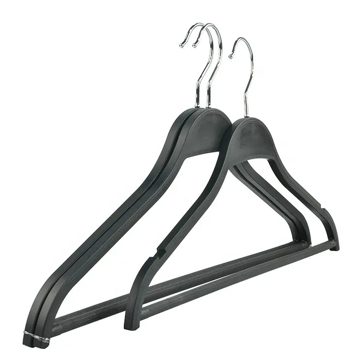 TX Black Plastic Suit Hangers for clothes with pants bar