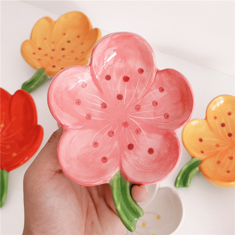 Creative Bathroom Peach Blossom Tulip Design  Ceramic Soap Dish