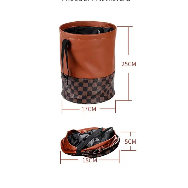 RTS high quality multi function retractable leather waterproof car seatback trash can bin hanging garbage bag round