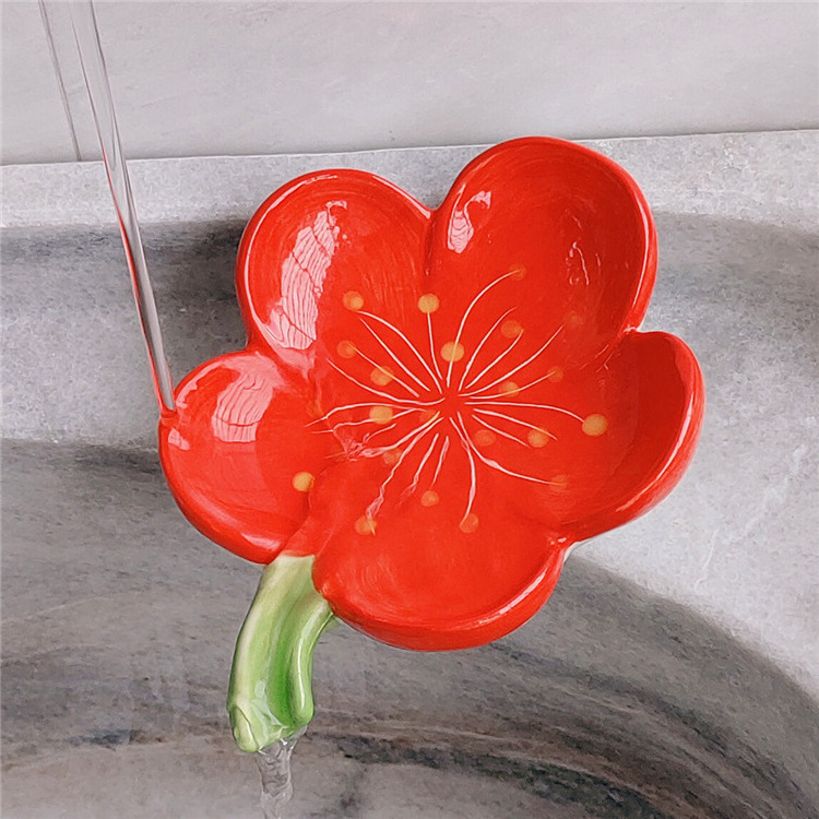 Creative Bathroom Peach Blossom Tulip Design  Ceramic Soap Dish