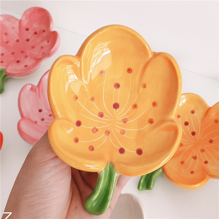 Creative Bathroom Peach Blossom Tulip Design  Ceramic Soap Dish