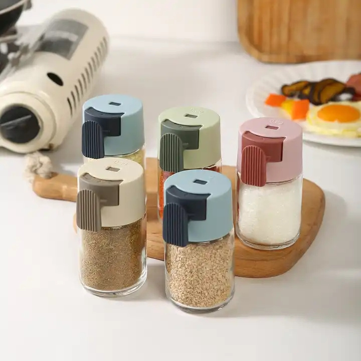 Hot Sale Glass 100mL Press Type Transparent Spice Jar Salt and Pepper Seasoning Bottle Push-on Lid Kitchen Condiment Storage