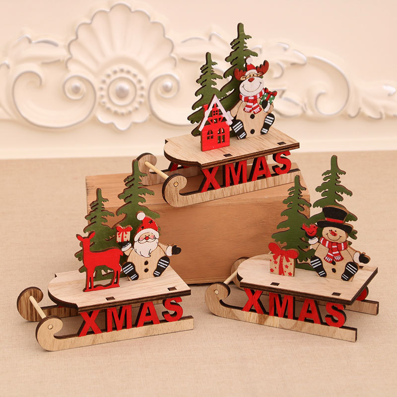 Hot Sale Christmas decorations wooden assembled DIY sleigh car ornaments window creative gifts