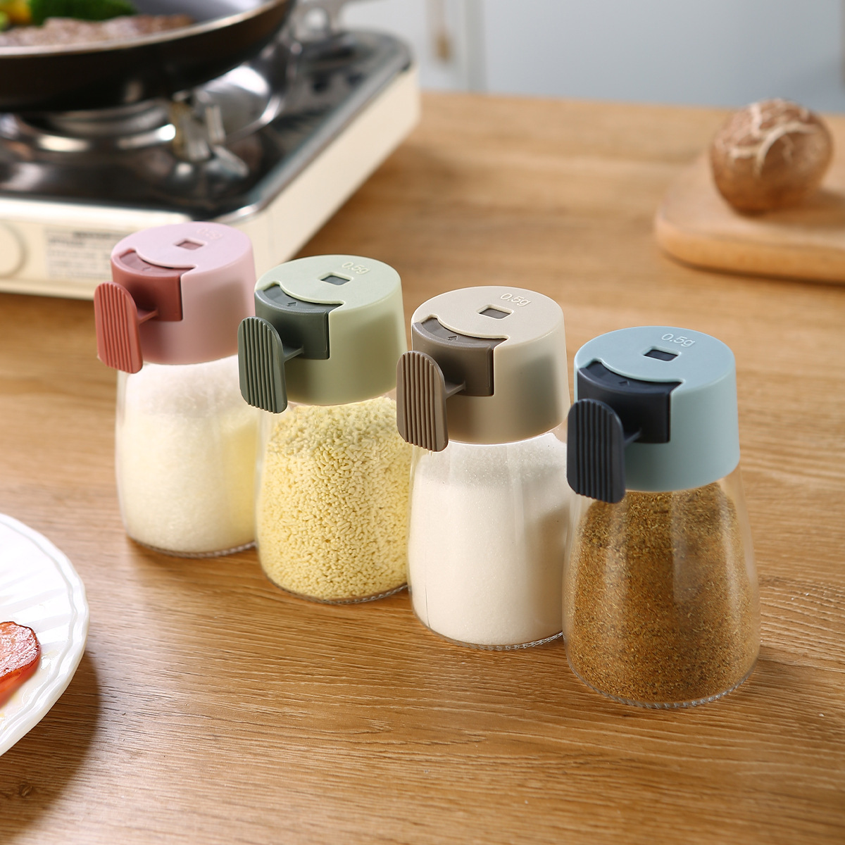 Hot Sale Glass 100mL Press Type Transparent Spice Jar Salt and Pepper Seasoning Bottle Push-on Lid Kitchen Condiment Storage