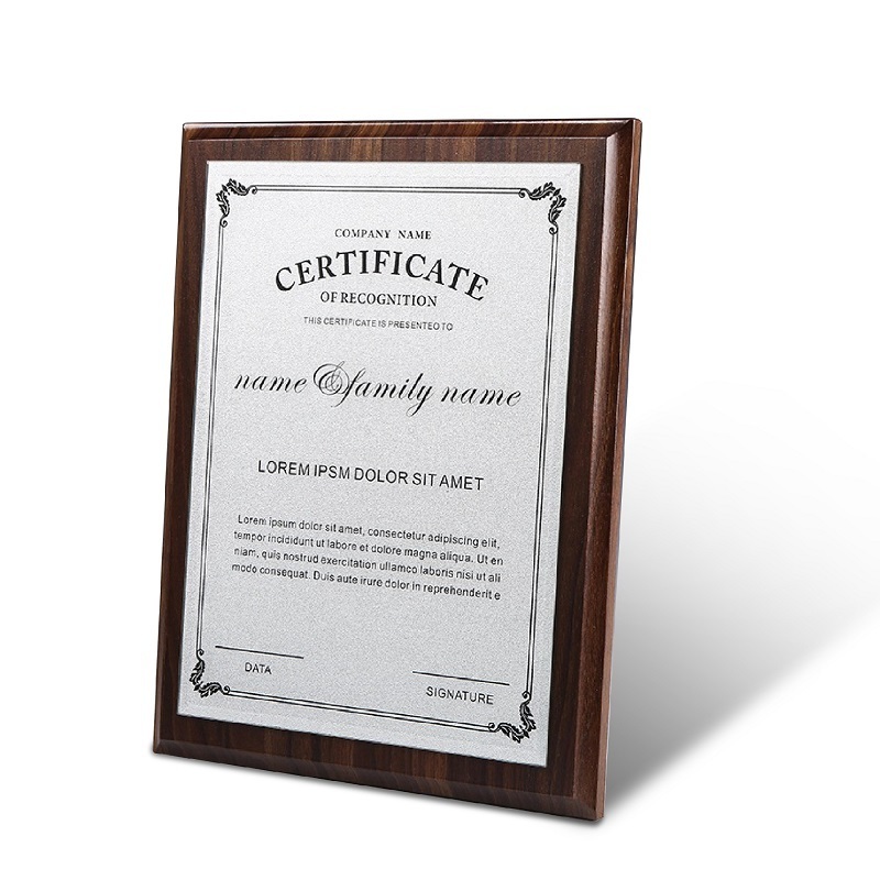 Custom certificate custom shield trophy wood award metal plaque