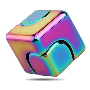 Pass CPC Aluminum alloy  Cube Spinner Neon Rainbow 3D Puzzle EDC Metal Square Fidget Cube Spinning