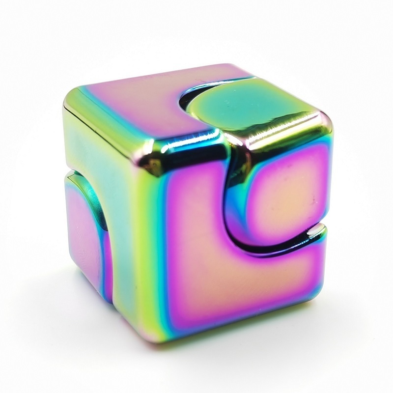 Pass CPC Aluminum alloy  Cube Spinner Neon Rainbow 3D Puzzle EDC Metal Square Fidget Cube Spinning