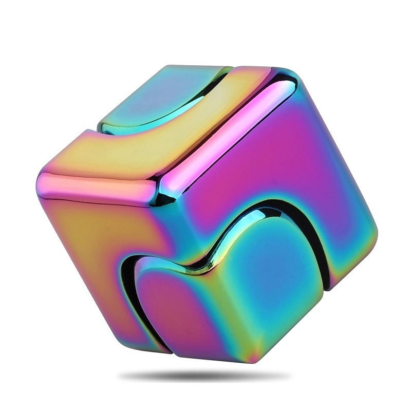 CPC certificate Aluminum alloy Spinner Neon colorful Rainbow 3D Puzzle EDC Metal Square Cube Fidget spinner