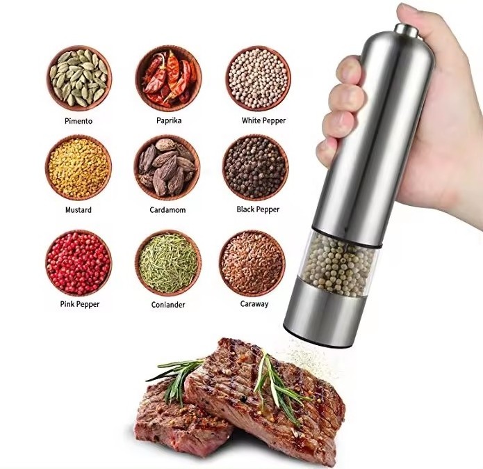 Custom Logo Electric Salt and Pepper Grinder Set Stainless Steel Sea Salt Pepper Mill