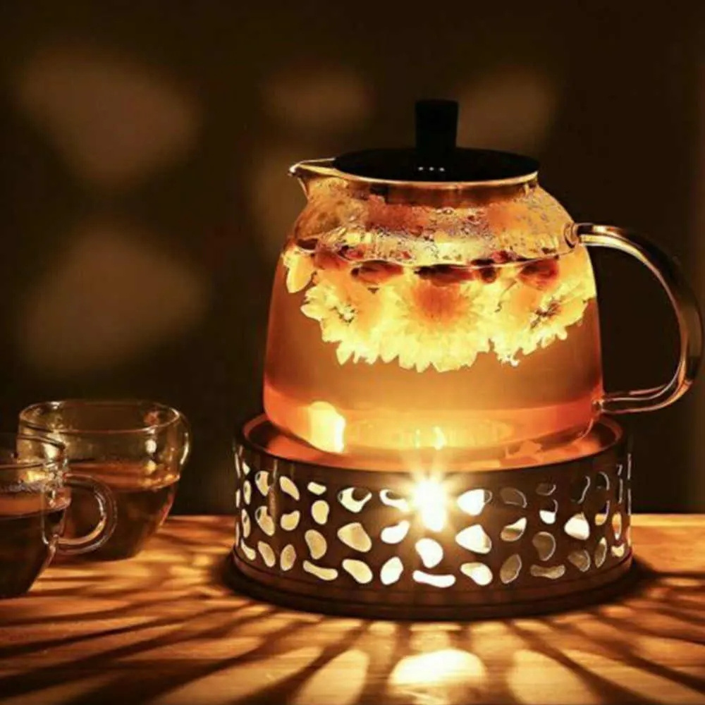 Hot Sale Stainless Steel Coffee Tea Warmer Glass Teapot Heating Stove Metal Teapot Heater with Tealight Holder