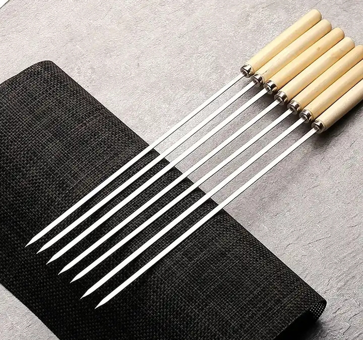 Hot Sale BBQ Meat Kabobs Skewers Quick Release Flat Kabab Skewers Set Stainless Steel Skewer For BBQ Grill