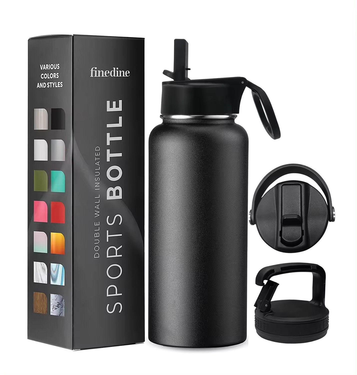 Custom capacity Insulated Stainless Steel Water Bottle Vacuum Canteen 3 Lids Drink Bottle Cup