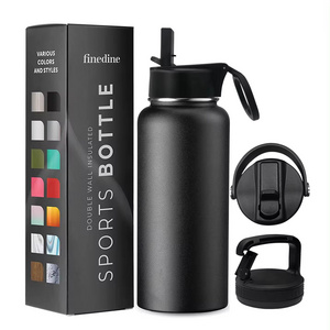 Custom capacity Insulated Stainless Steel Water Bottle Vacuum Canteen 3 Lids Drink Bottle Cup