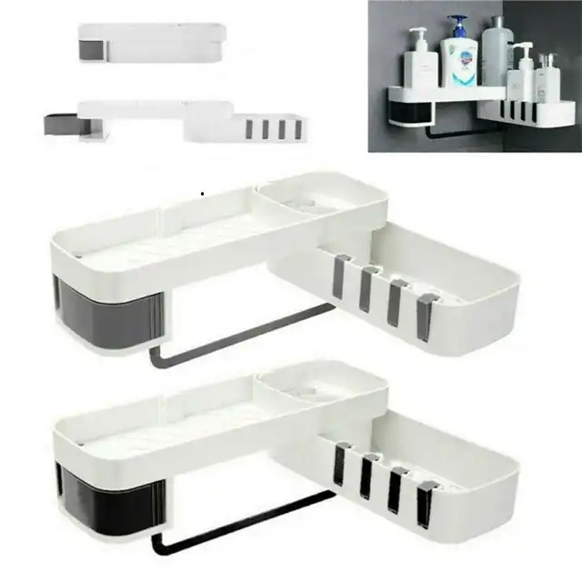 XH Bathroom Shower Basket No Drilling Shower Corner Shelf with  for Bathroom Kitchen Rotatable Shower Shelf