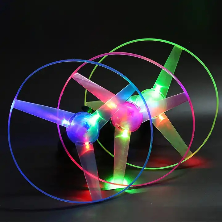 Hot Sale  led Plastic Hand Push Rotating Flying Saucer Toy Children's toy colorful glowing saucer flying