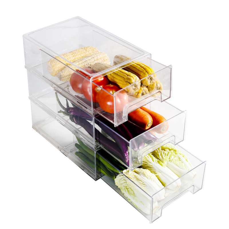 XH Transparent Plastic PET Stackable Storage Box  Refrigerator Drawer Bins Fridge Organizer