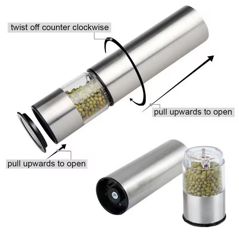 Custom Logo Electric Salt and Pepper Grinder Set Stainless Steel Sea Salt Pepper Mill