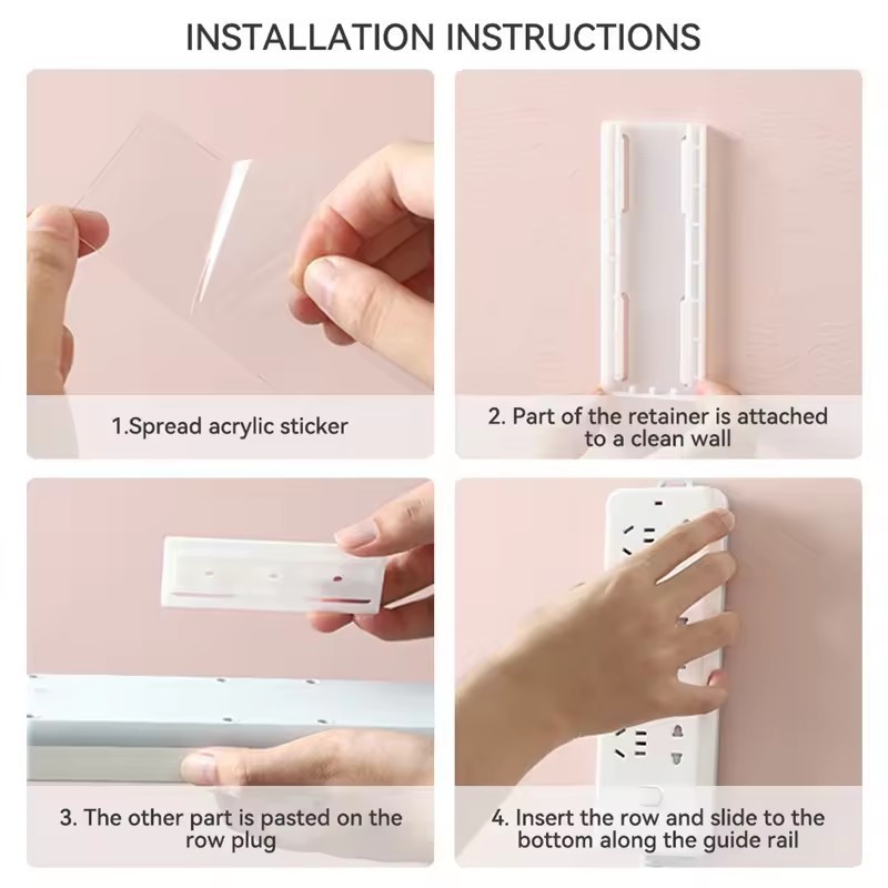 XH Adhesive Punch-free Socket Holder Wire Wall Mounted Socket Bracket Hanging Wall Plug-in Board