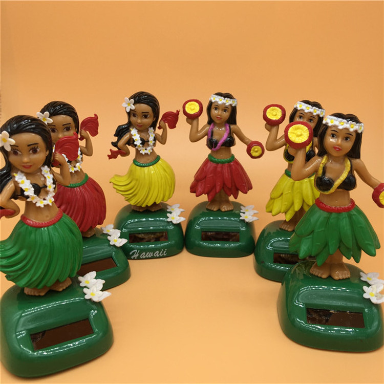 XH Solar energy automatic doll decoration bobble head dancing hula girl for car dashboard