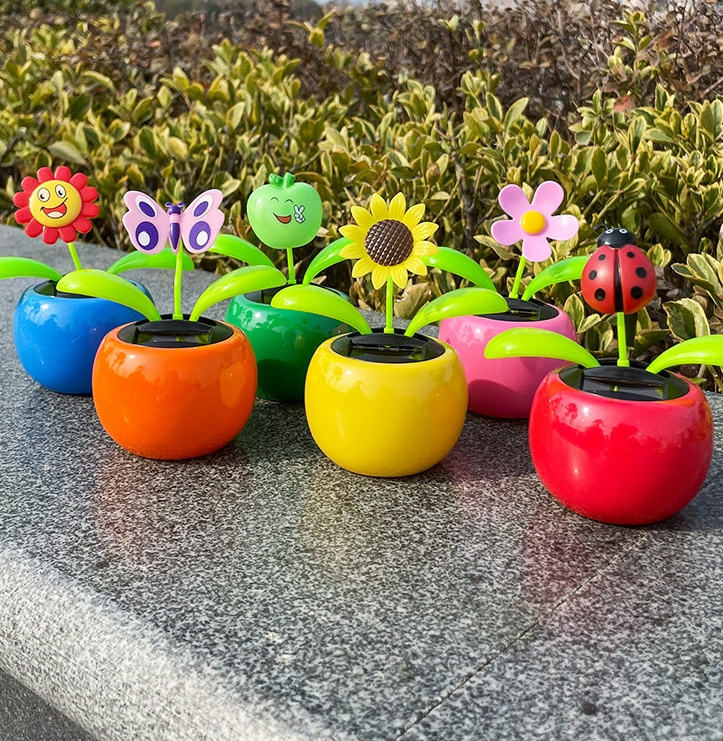 XH new  solar toy  sunflower bobble head swing flower car dashboard decorations for bobbleheads