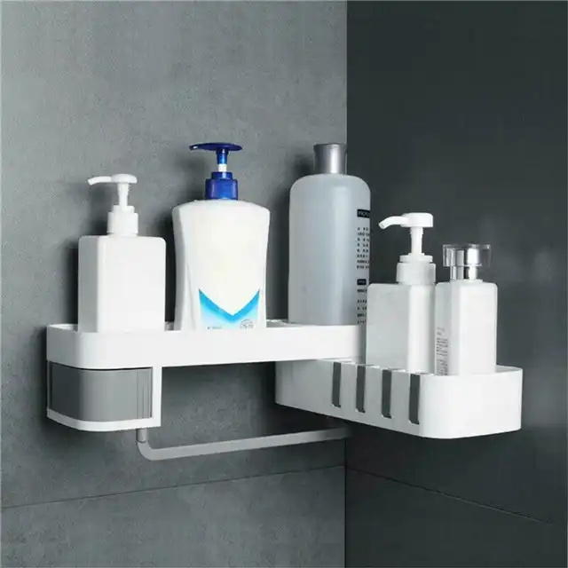 XH Bathroom Shower Basket No Drilling Shower Corner Shelf with  for Bathroom Kitchen Rotatable Shower Shelf