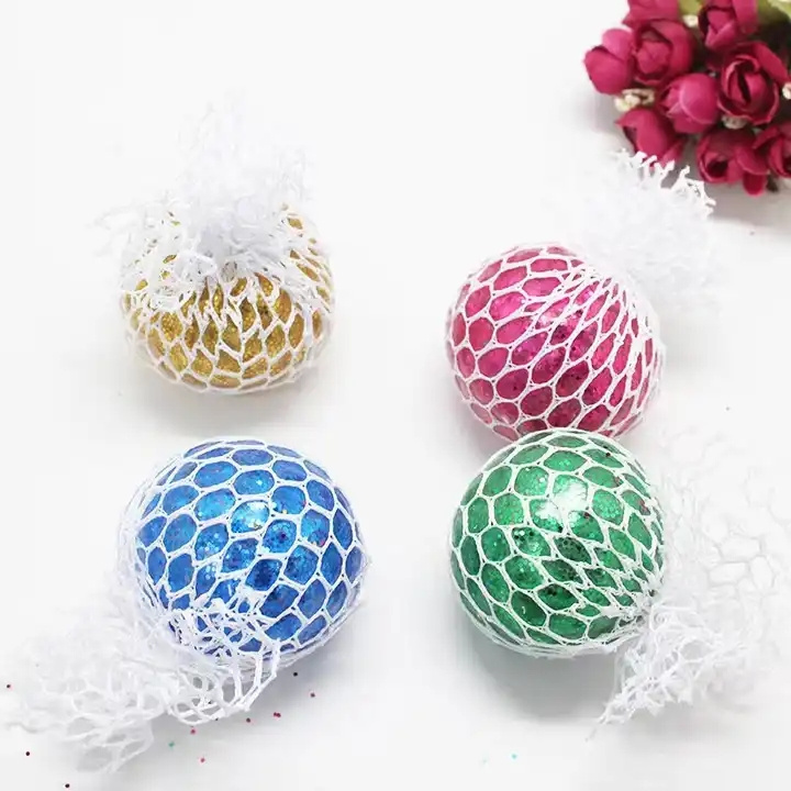 LED Mesh Squeeze Ball Antistress  Novelty Toys Kids Stress Relief Ball glittering Squeeze Mesh Grape Ball