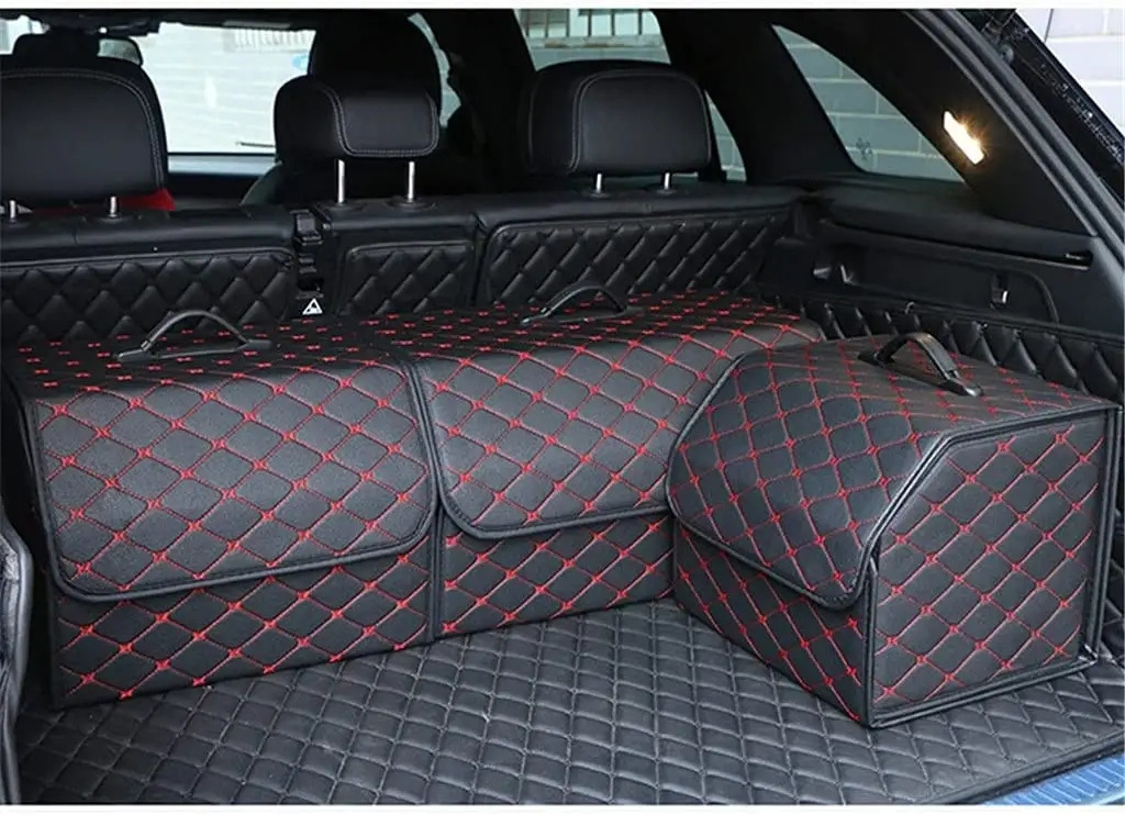 RTS PU Leather Collapsible Detachable Car trunk storage box Multi-function car storage box trunk organizer