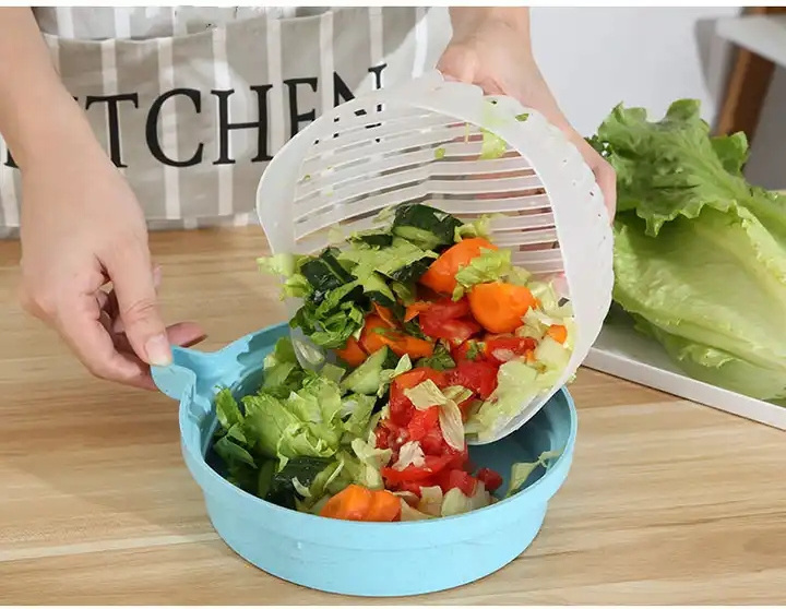 XH  Vegetable Cutter With Lid Fast Fruit Vegetable Salad Chopper Slicer Serving Salad Cutter Bowl