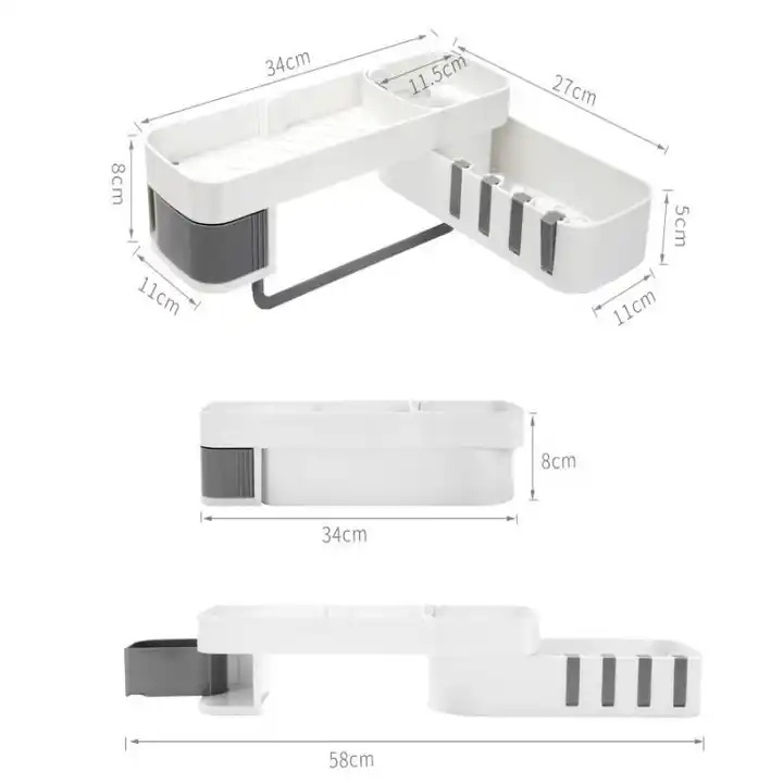 XH Bathroom Shower Basket No Drilling Shower Corner Shelf with  for Bathroom Kitchen Rotatable Shower Shelf