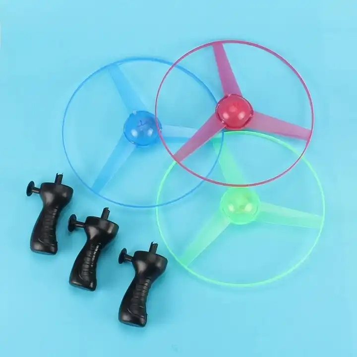 Hot Sale  led Plastic Hand Push Rotating Flying Saucer Toy Children's toy colorful glowing saucer flying