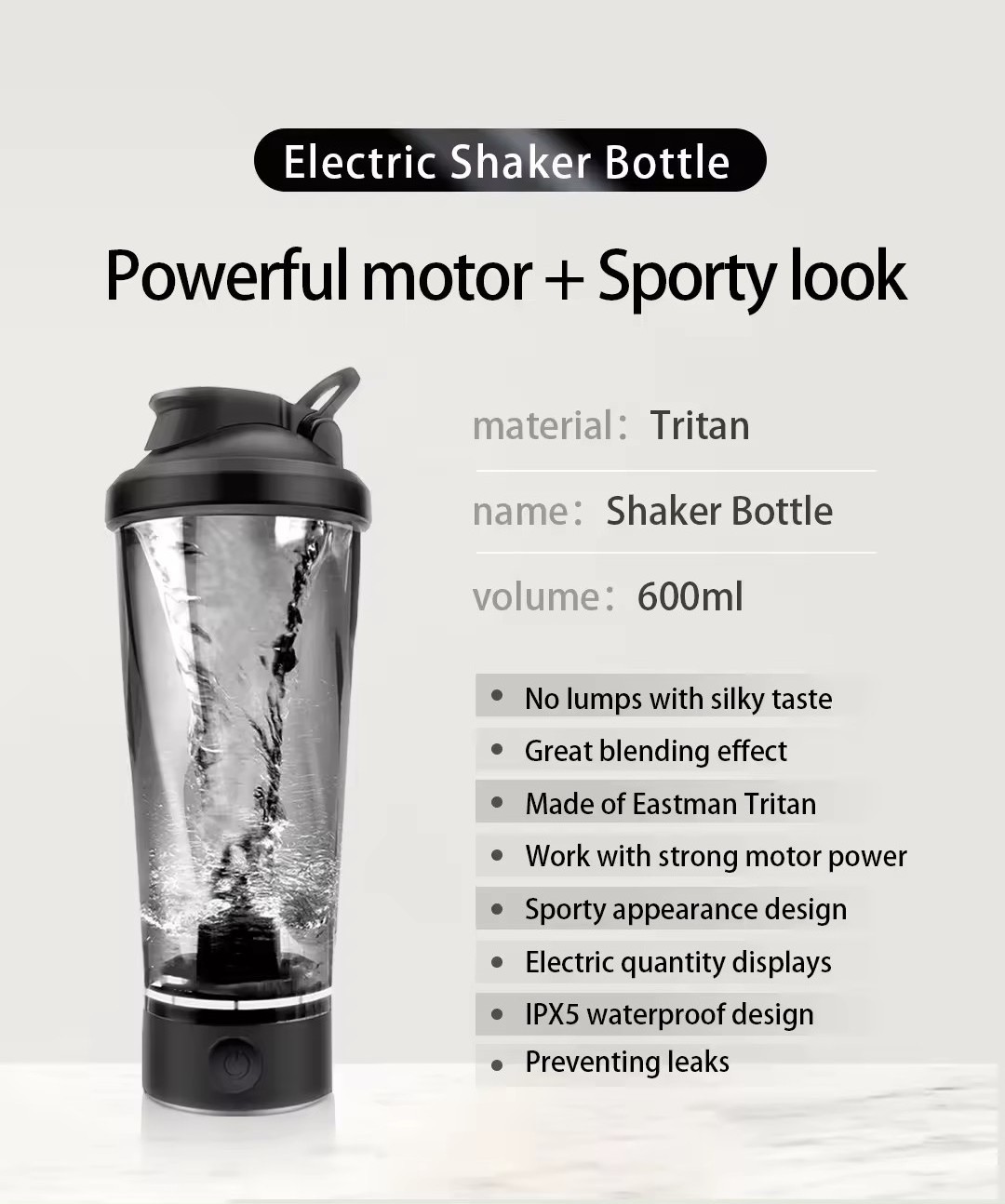 600ml BPA Free Electric Protein Shaker Bottle 24 oz USB Rechargeable Juice kitchen food processor