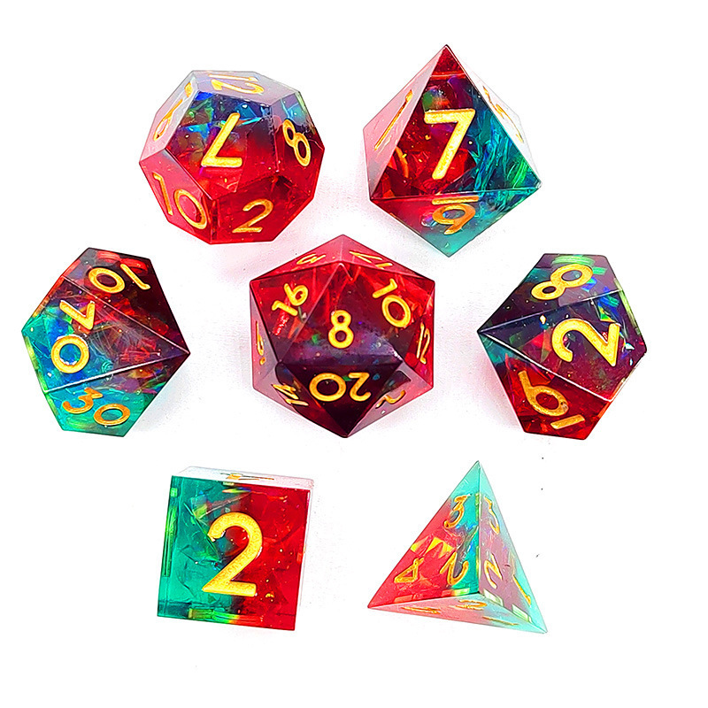 2024 Polyhedron Resin Dice Transparent Core Wrapped Gold Powder Filled Dice