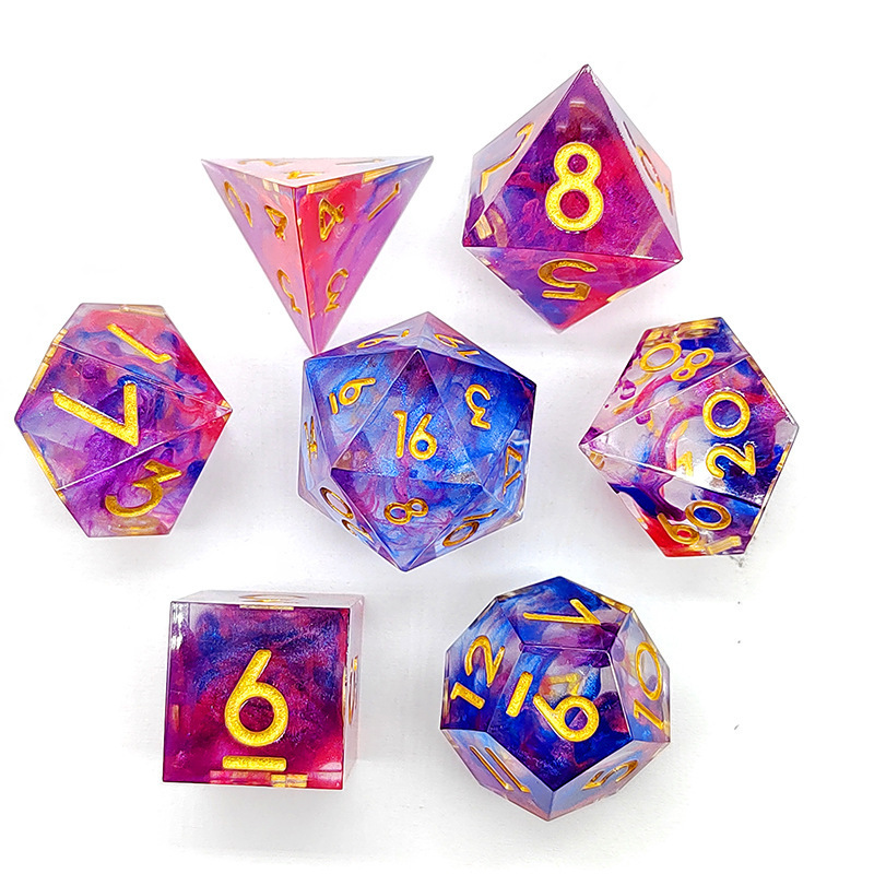 2024 Polyhedron Resin Dice Transparent Core Wrapped Gold Powder Filled Dice