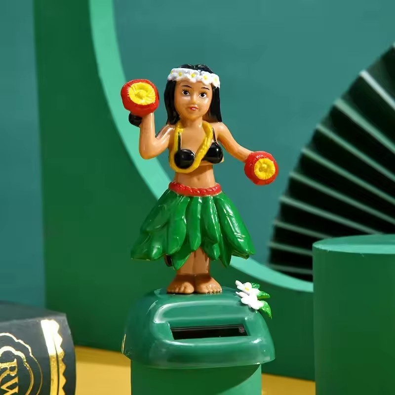 RTS YDM Solar energy automatic doll decoration bobble head dancing hula girl for car dashboard