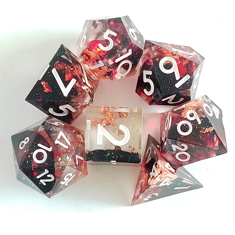 2024 Polyhedron Resin Dice Transparent Core Wrapped Gold Powder Filled Dice