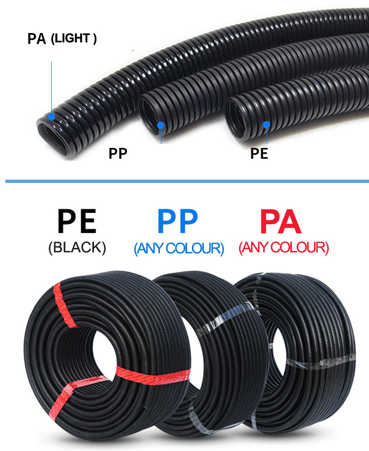 Nylon Flexible Electrical Pipe  Corrugated Fire-proof Cable Conduit Pipes  PP PA PE Conduit with Metal Wire for Pulling Cable