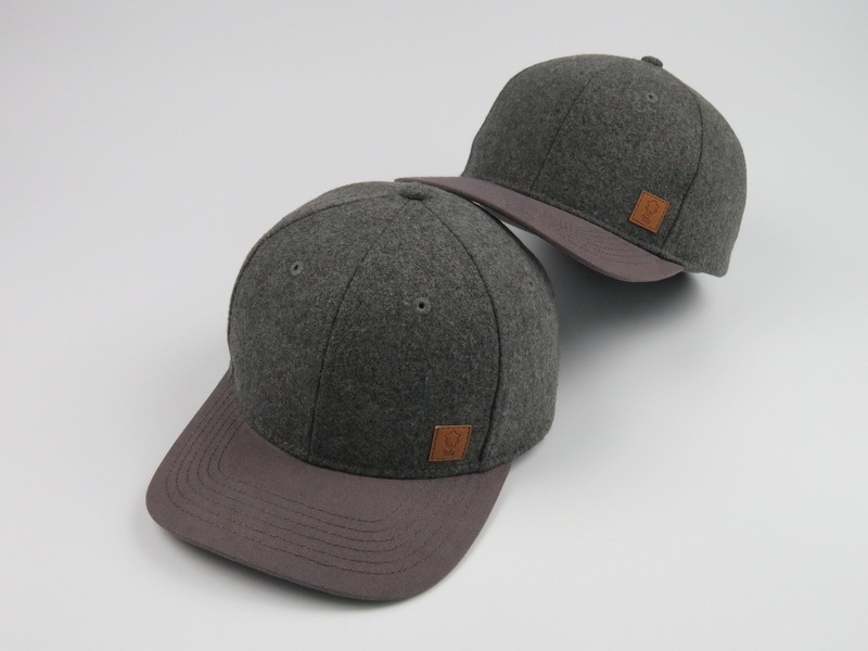 Custom winter wool semi curved brim 6 panel baseball cap ball cap with embossed leather patch