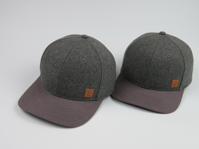 Custom winter wool semi curved brim 6 panel baseball cap ball cap with embossed leather patch