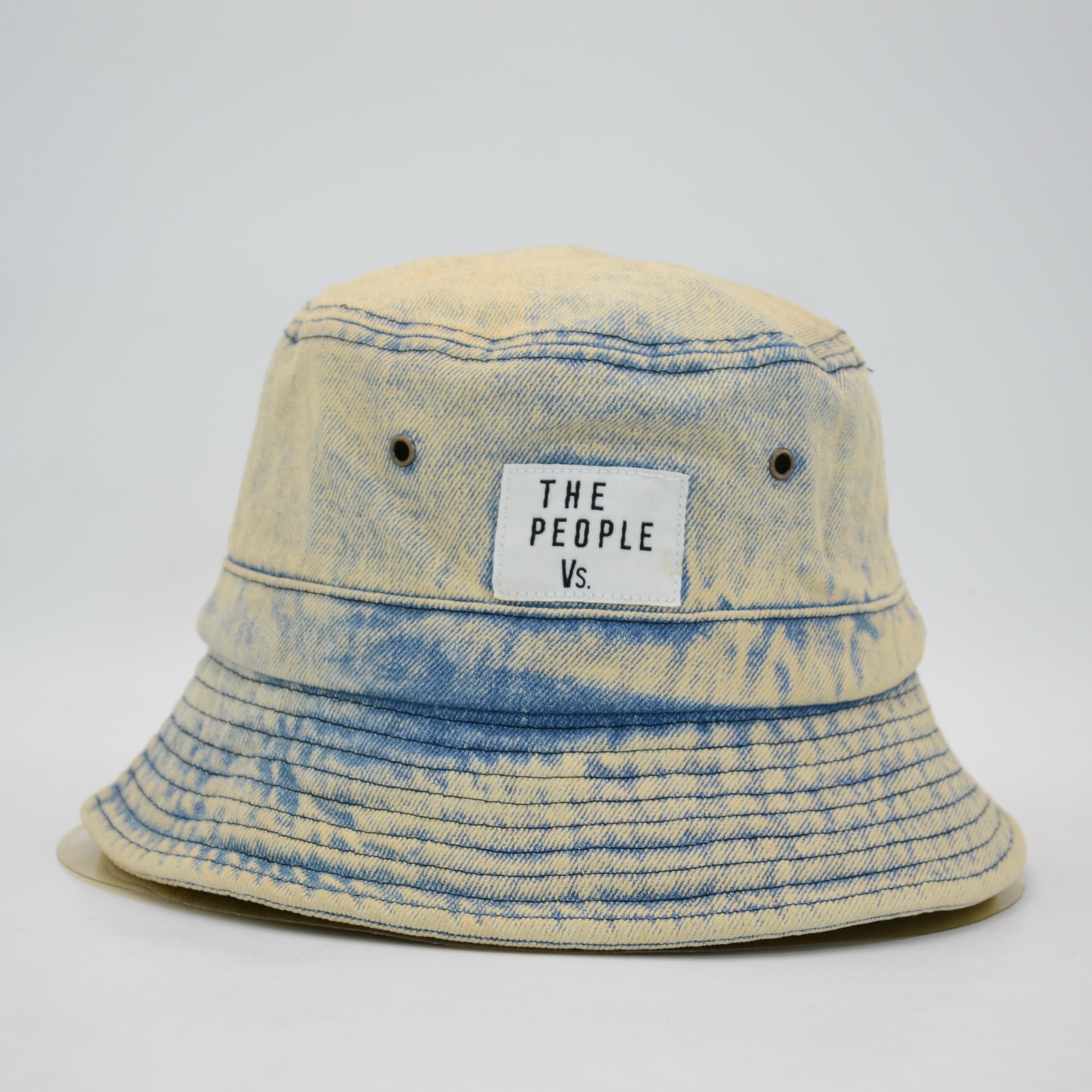 Tie-dye high quality jeans Denim fabric bucket hat with custom woven label patch logo