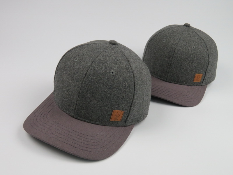 Custom winter wool semi curved brim 6 panel baseball cap ball cap with embossed leather patch