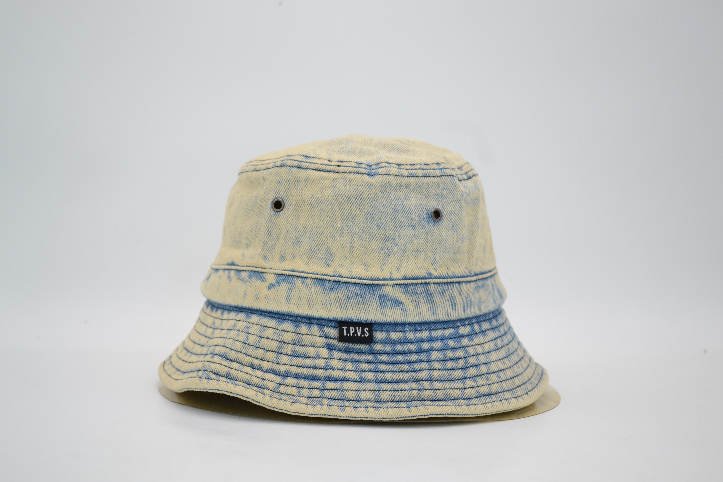 Tie-dye high quality jeans Denim fabric bucket hat with custom woven label patch logo