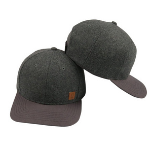 Custom winter wool semi curved brim 6 panel baseball cap ball cap with embossed leather patch