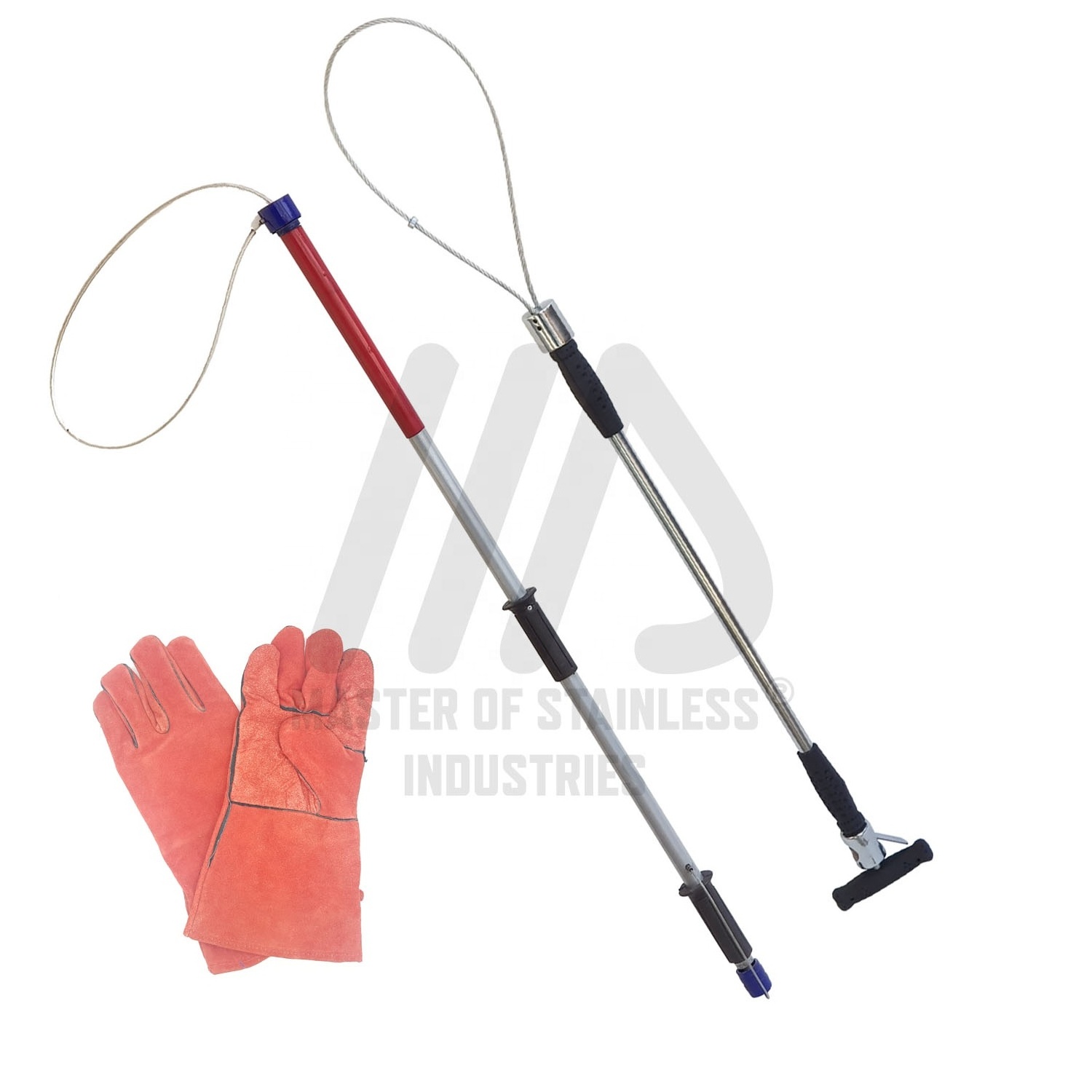 2022 Best Wholesale 2 Dog/Pig control Catcher snare pole set of 2 pole and a protective Gloves Pair animal catcher pole strong