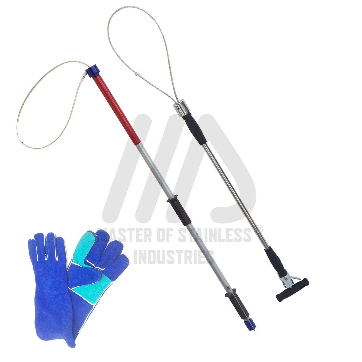 2022 Best Wholesale 2 Dog/Pig control Catcher snare pole set of 2 pole and a protective Gloves Pair animal catcher pole strong