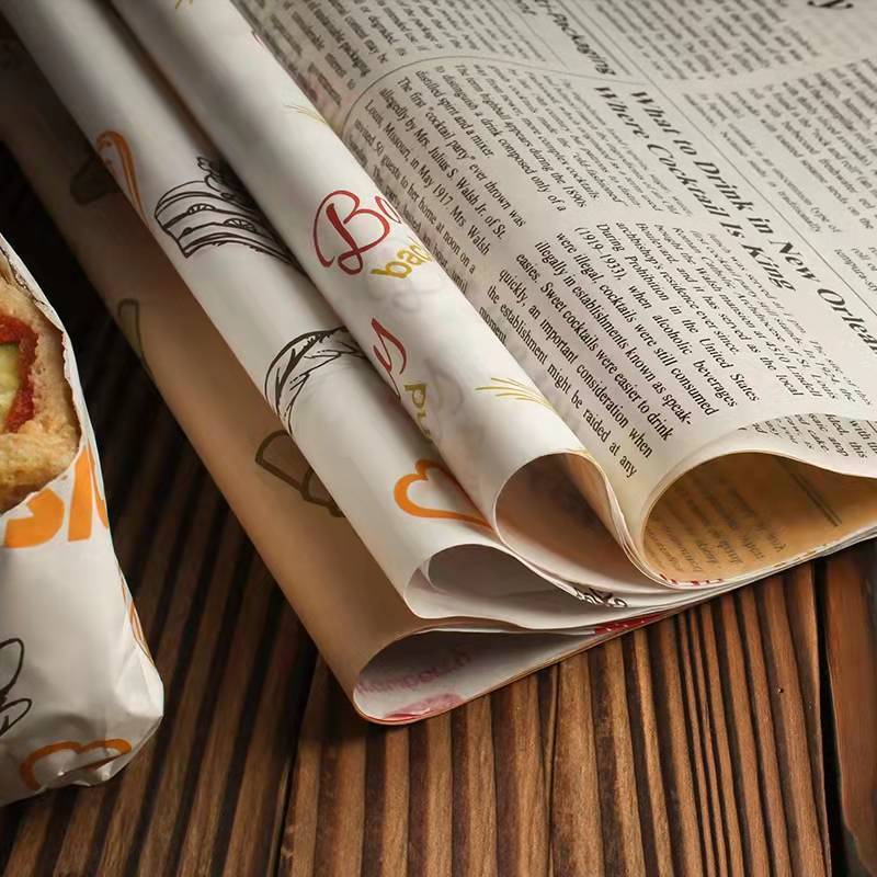 food grade waxed paper oil proof custom logo printed grease proof food wrapping wax paper